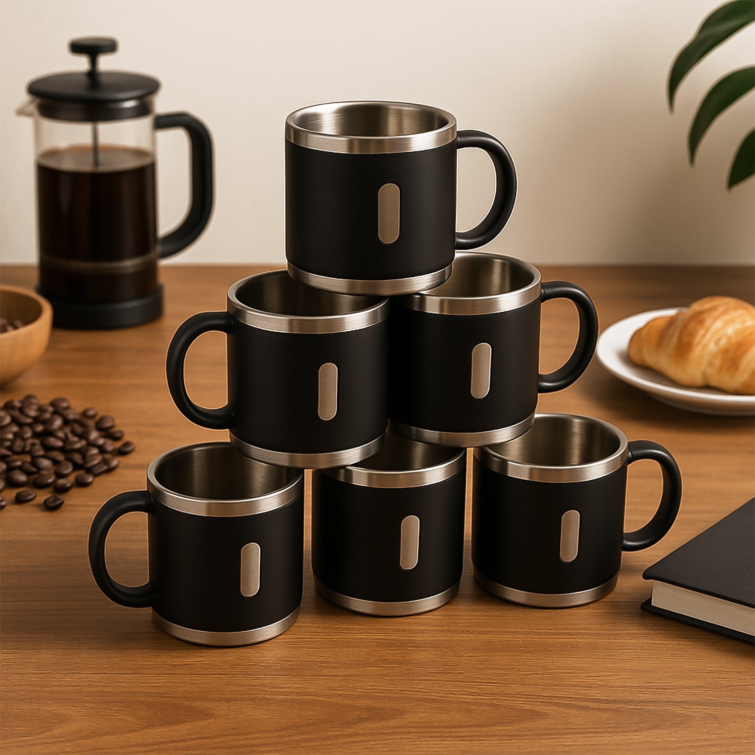 Apex Premium Stainless Steel Double Wall Coffee Mug Gift Set (6 Pc